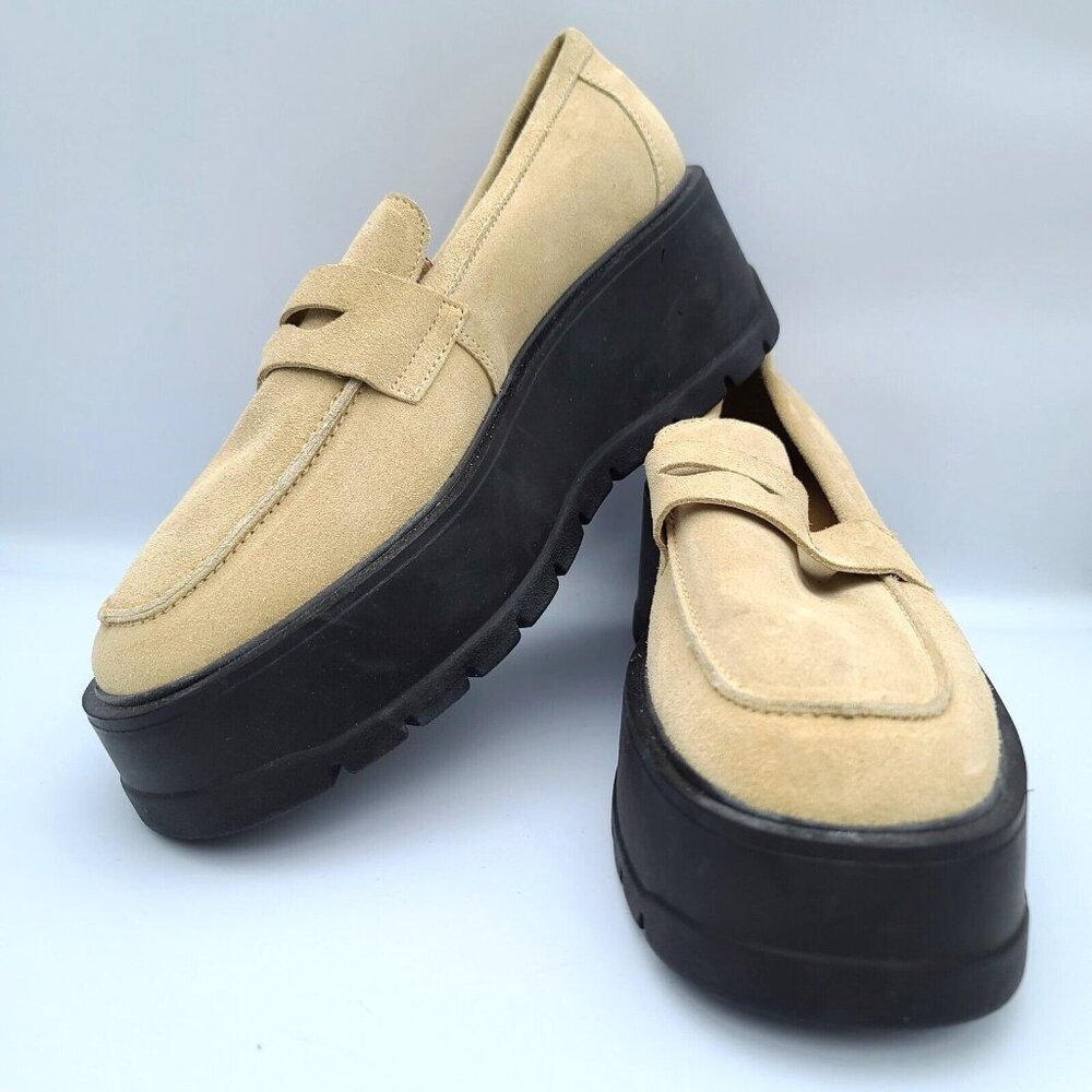 Free People Nico Platform Loafers Cappuccino Suede US 10/EU 41 Chunky Wedge NWOB - Picture 1 of 13